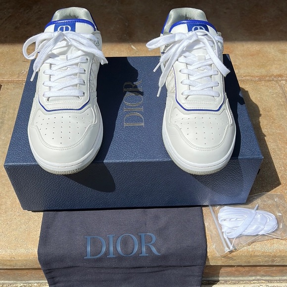 Authentic Dior B27 Low-Top Sneaker. White and Blue smooth calfskin in Mens Sz 12 - Picture 3 of 11